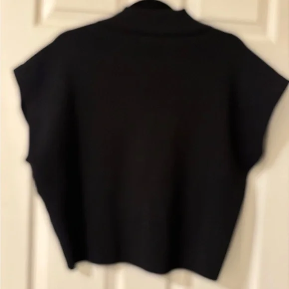 There-Elsewhere Black Collared Compact Knit Top S/M - Picture 9 of 11